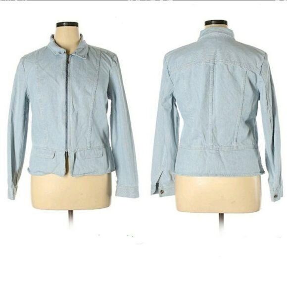Christopher & Banks 100% Cotton Candy Striper Jean Jacket Zip Up Blue White Sz X - Picture 1 of 12